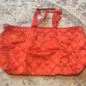 Packable orange Coach tote bag